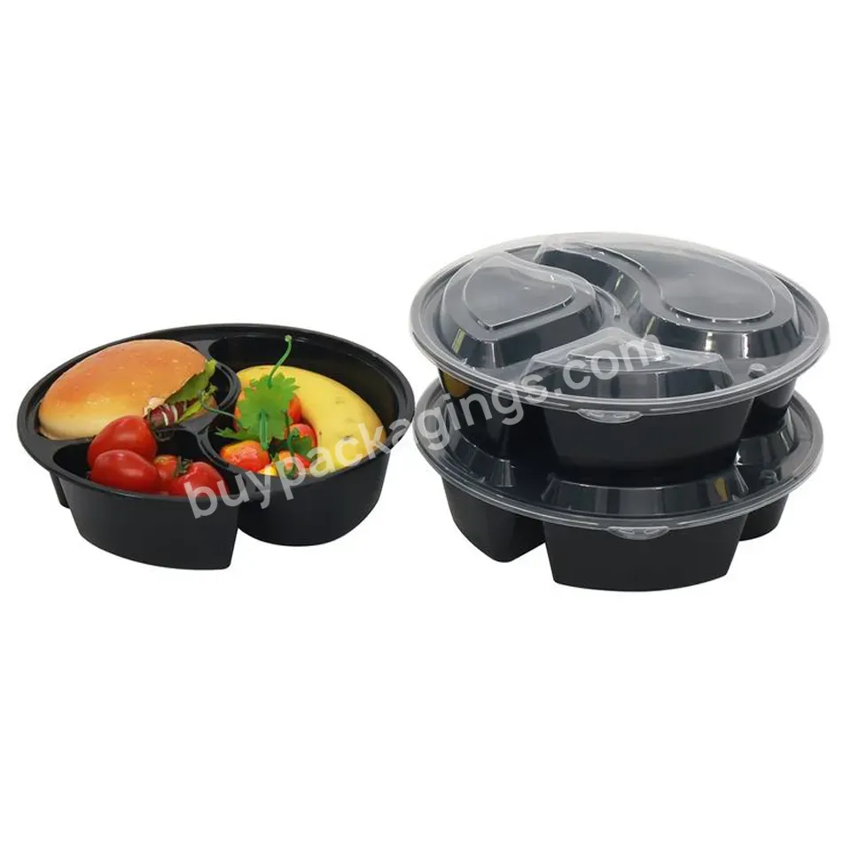 Bpa Free Custom Disposable Takeaway 3 Compartment Plastic Round Meal Prep Containers With Lids