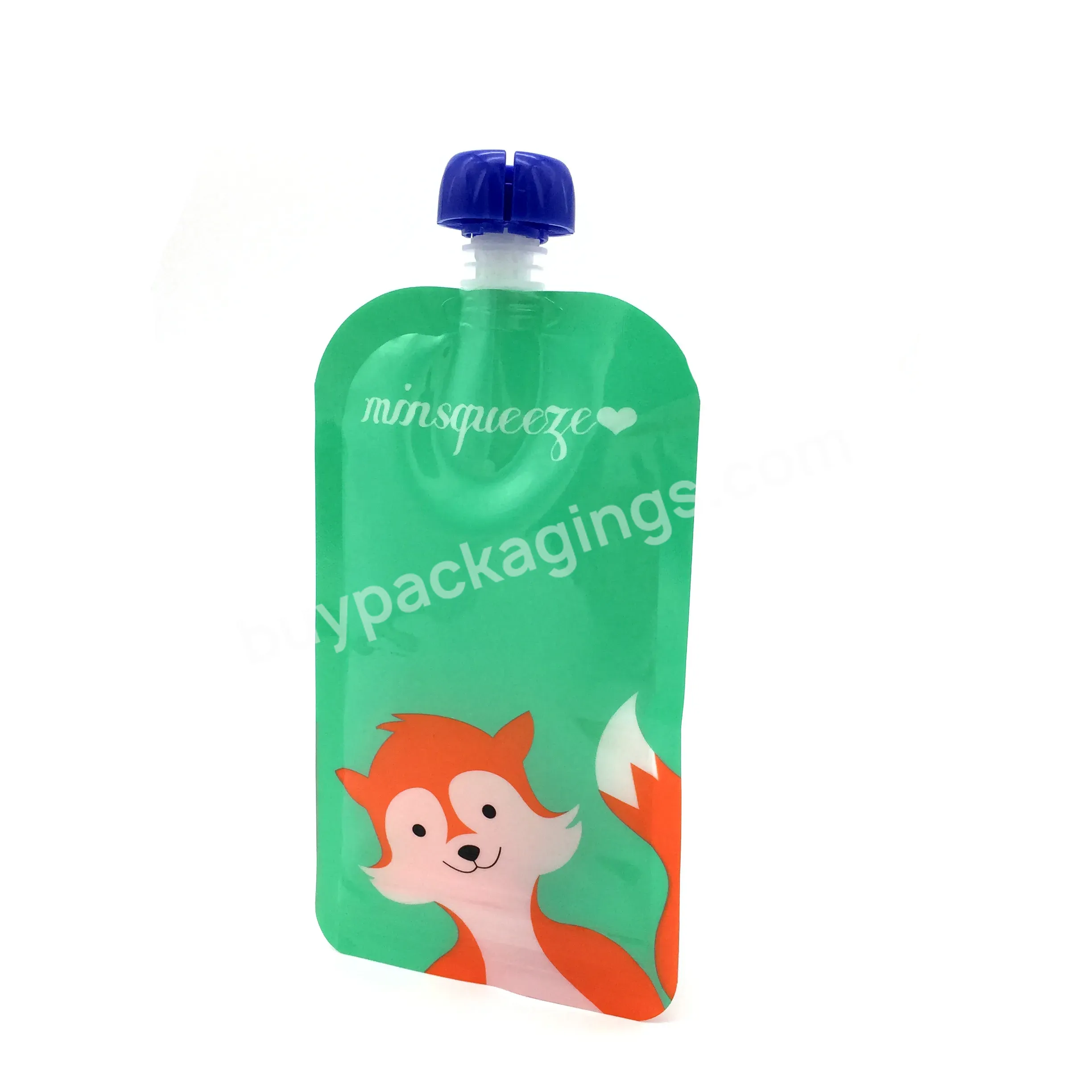 Bpa Free Custom Print Stand Up Refillable Plastic Squeeze Spout Pouch For Fruit Puree Baby Food Liquid Packaging