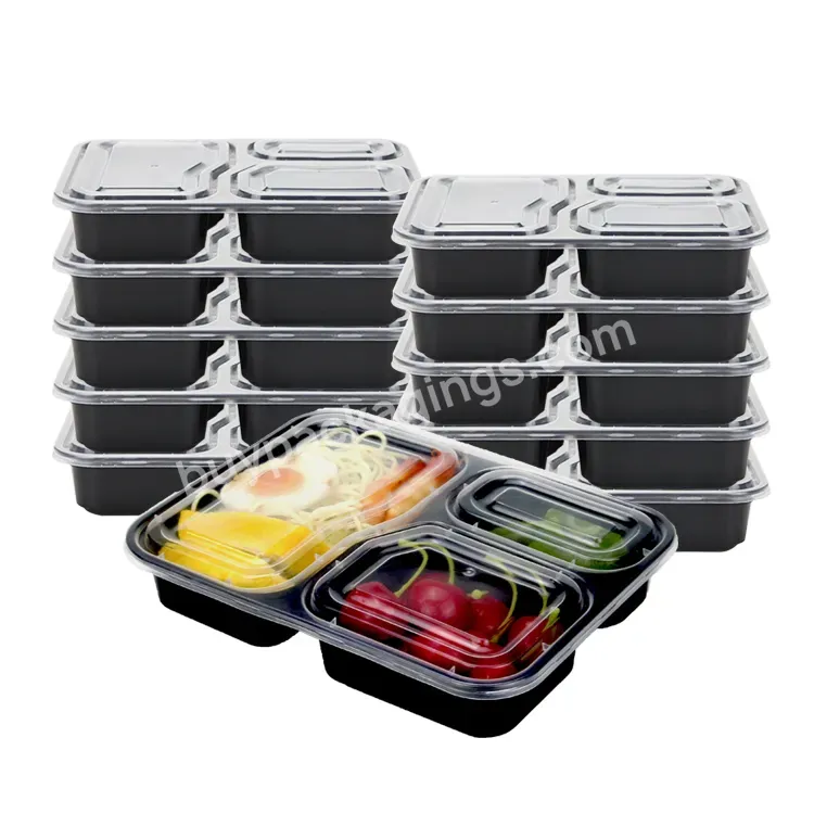 Bpa Free Reusable Airtight Pp 3 Compartment Container Take Away Plastic Meal Prep Bento