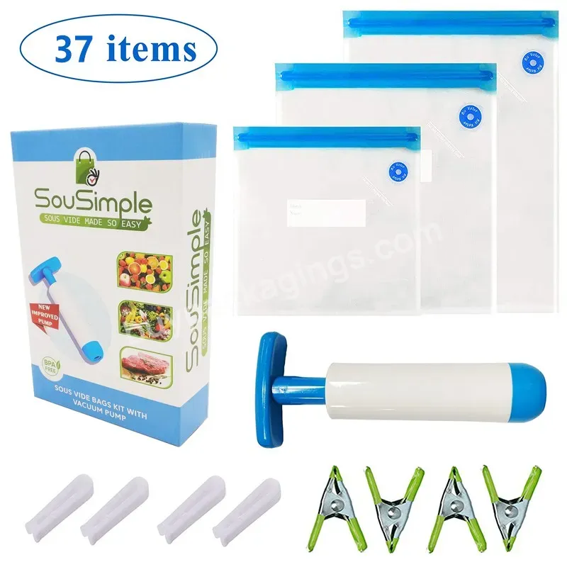 Bpa Free Reusable Vacuum Sealer Sous Vide Bags Set For Anova Cookers And Food Storage With Hand Pump