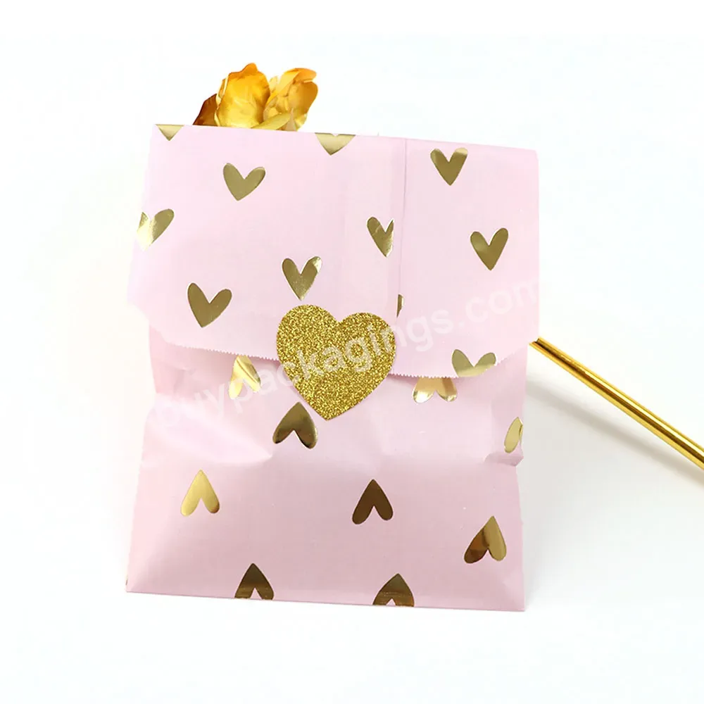 Bridal Shower Wedding Birthday Pink And Gold Foil Heart Pink And Gold Foil Heart Candy Cookie Gift Paper Bag Paper Envelop