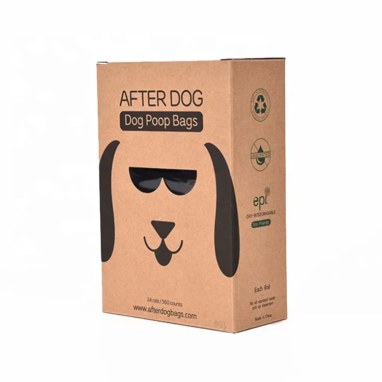 Brown kraft dog poop bags paper packaging customized colored kraft box with clear PET window