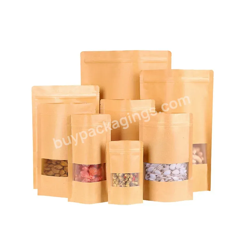 Brown Offset Printing Resealable Stand Up Kraft Paper Bag With Window