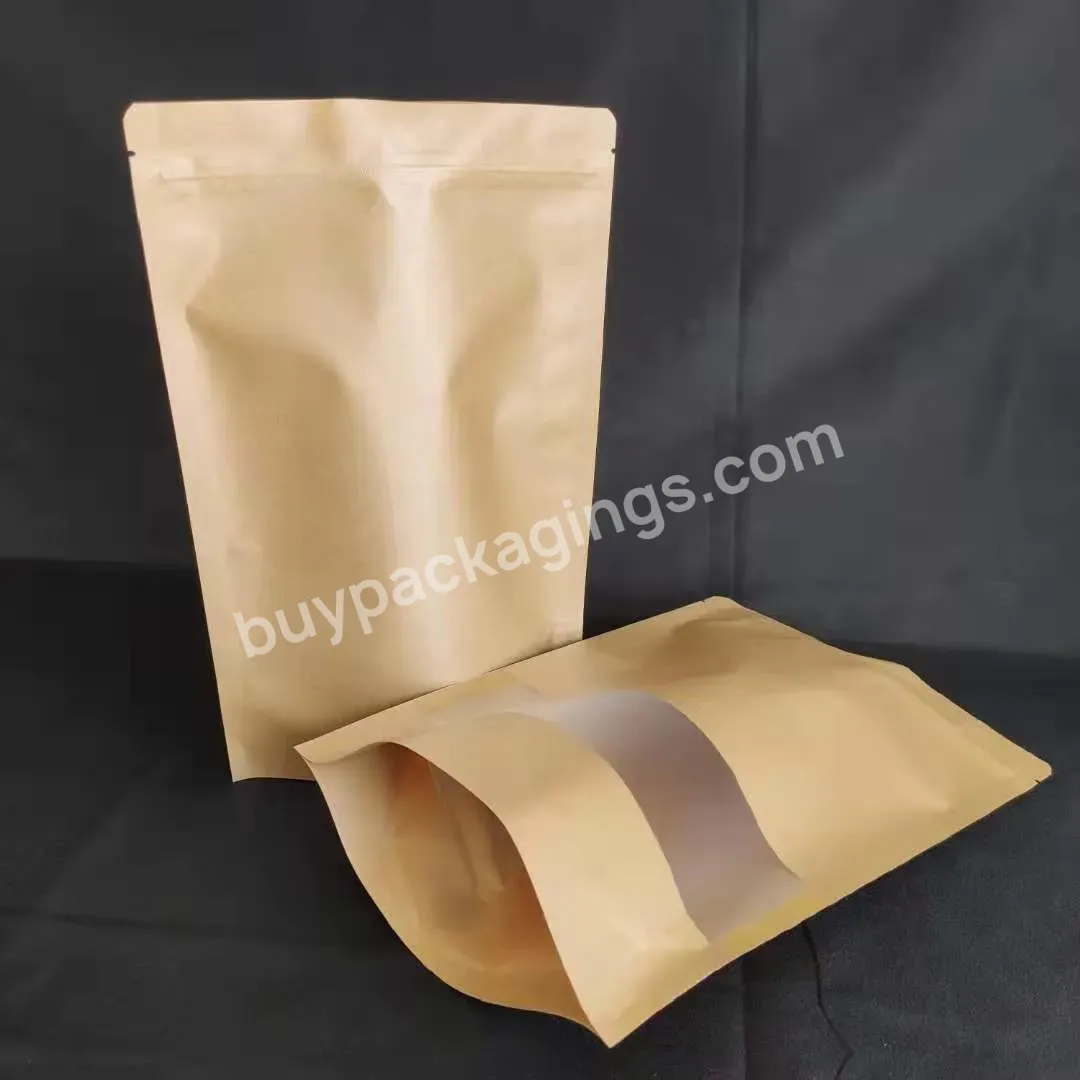 Brown Stand Up Kraft Paper Bags Clear Window Pouches Paper Bags Custom Logo Ziplock Kraft Paper Food Bags