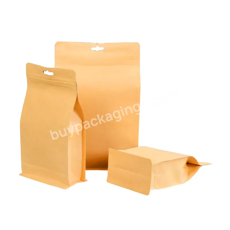 Brown Yellow Kraft Paper Zipper Bag Vertical Self Sealing Storage Bag