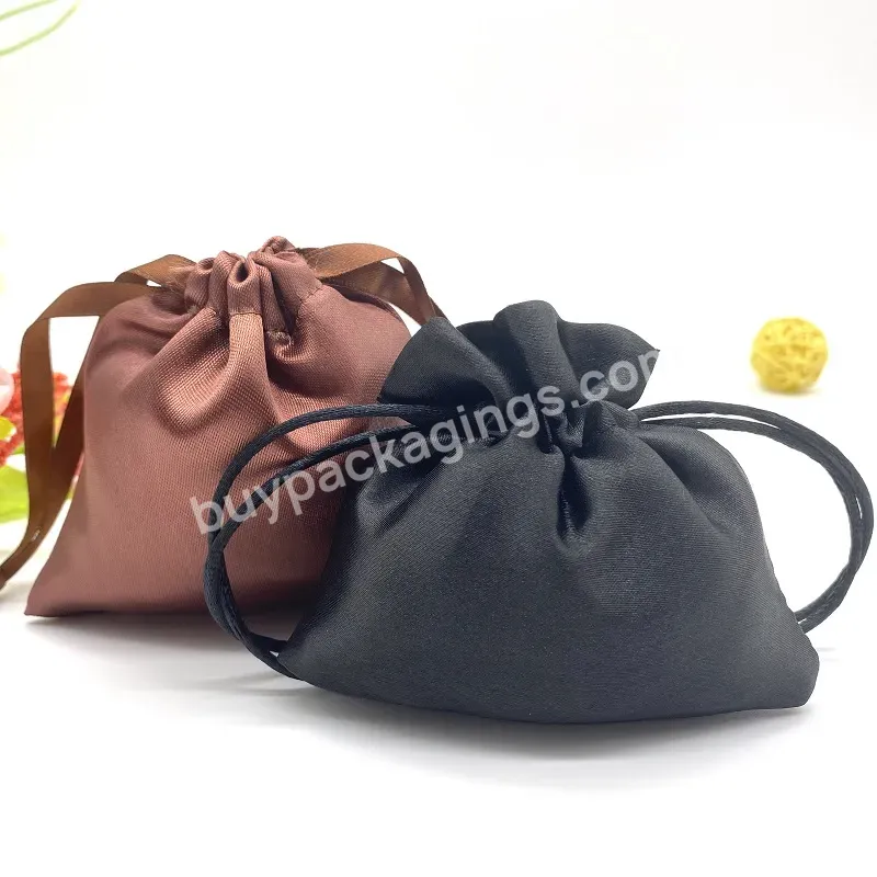 Brown/black Chinese Jewelry Packaging Pouch Satin Microfiber Earrings Ring Jewelry Drawstring Bag With Custom Logo