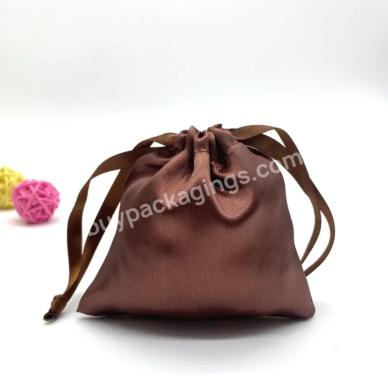 Brown/black Chinese Jewelry Packaging Pouch Satin Microfiber Earrings Ring Jewelry Drawstring Bag With Custom Logo