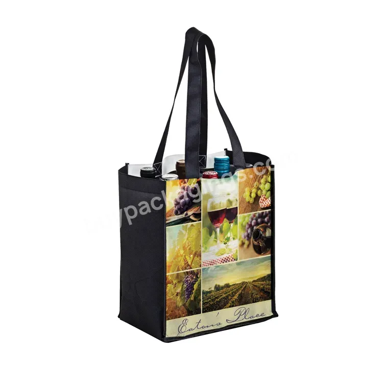 Bulk Eco Friendly Reusable Carrier Pack Pe Board Bottom Non Woven 6 Bottle Foldable Wine Tote Shopping Bags For Divided Bottles