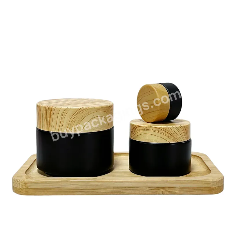 Bulk Price Frosted Black Matte Amber 50ml Protect From Light Cream Jars With Bamboo Plastic Cover Glass Bottles