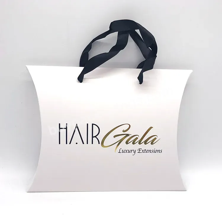 Bundle Hair Packaging Extension Pillow Boxes With Handle Black Packaging Box With Gold Logo Printing For Weave Hair Packaging