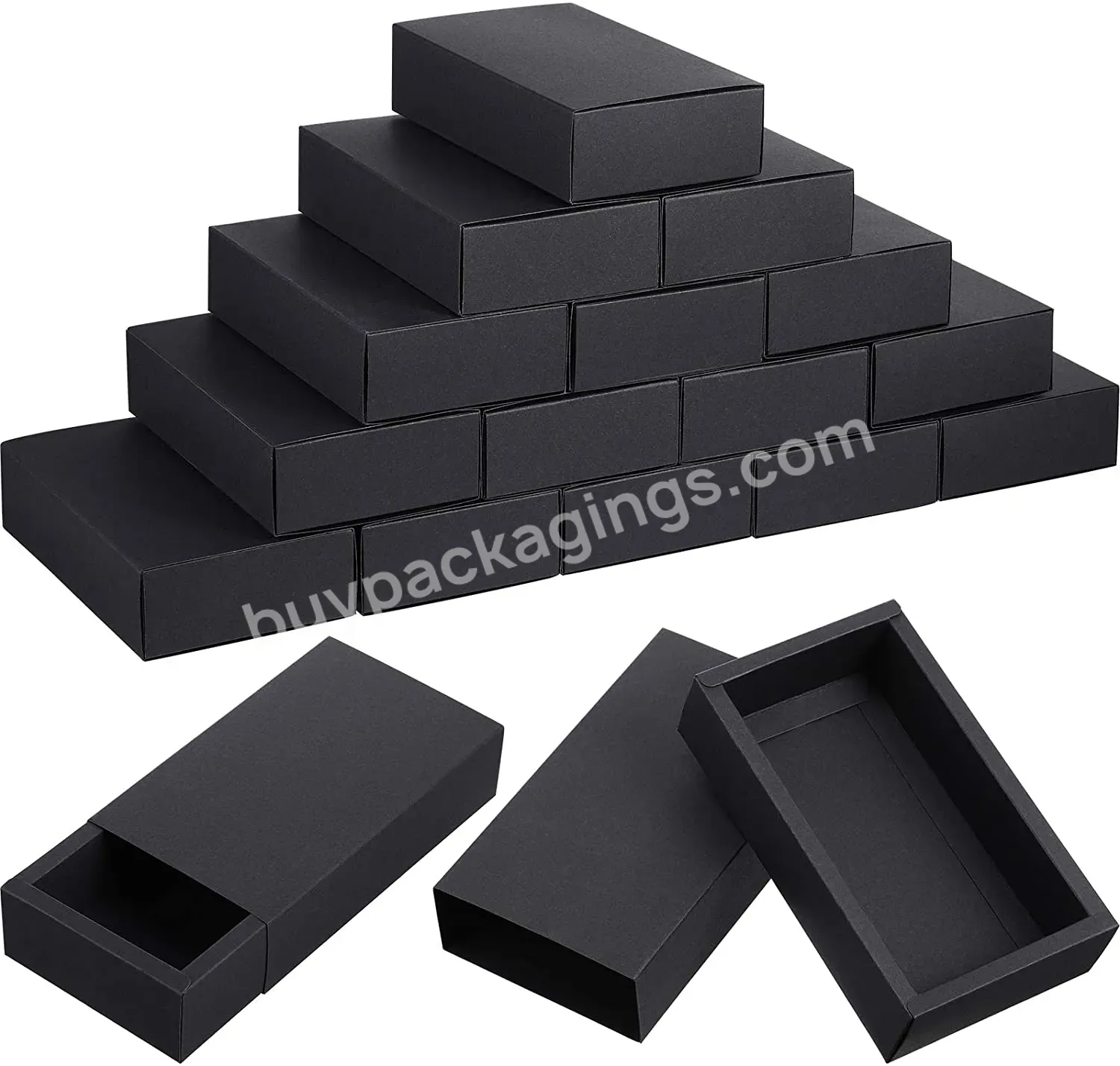 Business Present Packaging Wrapping Gifts Folding Paperboard Gift Boxes Small Paper Black Drawer Box