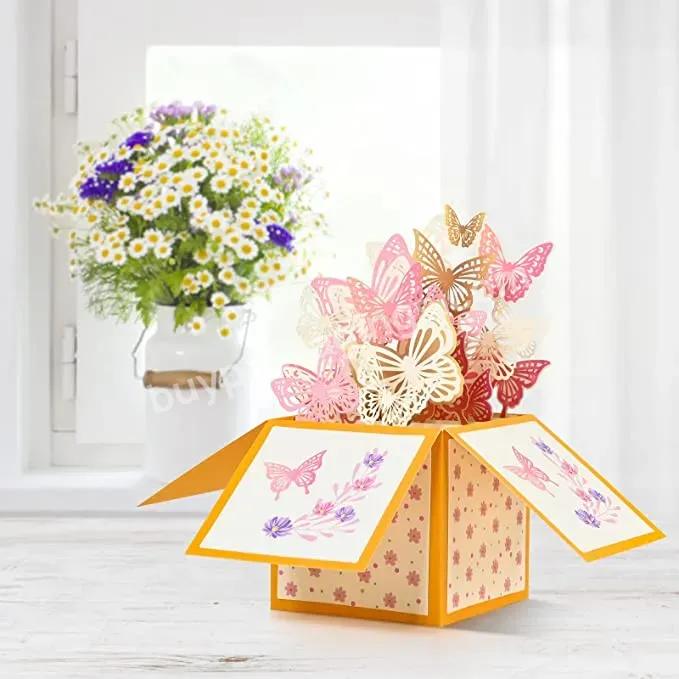 Butterfly Box Message Card Custom Bulk Greeting Cards For Valentine's Day Mother's Day Home Decor 3d Pop Up Card