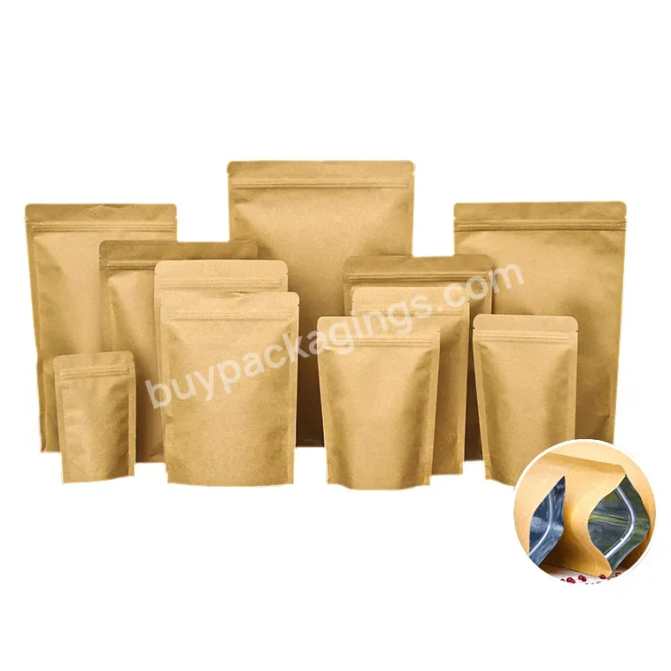 Candy Paper Bag Boutique Stand Up Zipper Pouch Coating Foil Inside Smell Proof Brown Kraft Food Paper Bags