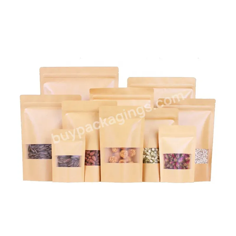 Candy Sealed Packaging Bag Upright Ziplock Bag Kraft Paper With Transparent Window Food Packing Bag Gravure Printing Zipper Top