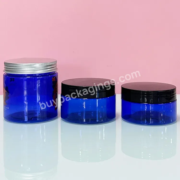 Cap Food Grade Empty Jars For 30g50g80g100g150g And Creams Cosmetics Jar Pet Plastic With Blue Round Shape - Buy Plastic Sealable Jar,150g Plastic Cosmetic Jars,Recycled Plastic Cosmetic Jars.