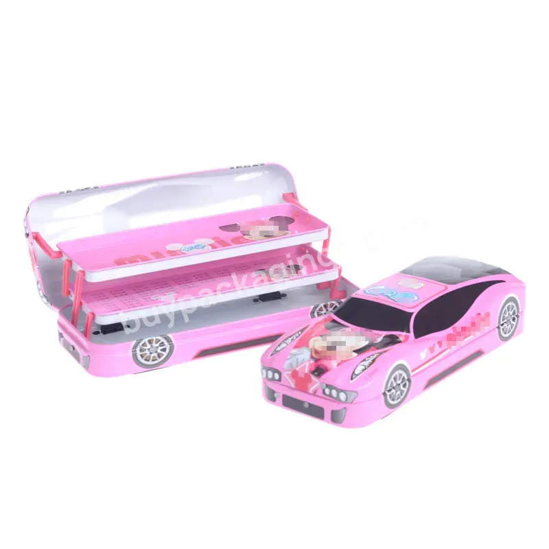 Car Shape Pencil Tin Box Metal Tin Pencil Box Two Layers