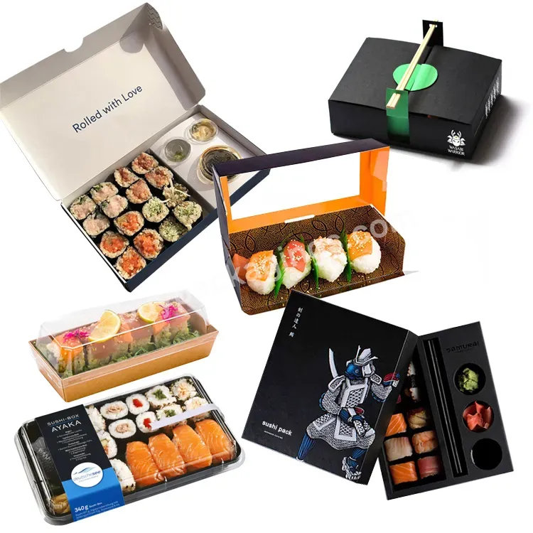 Cardboard Food Takeout Square Containers Carry Out Sushi Packaging Packing Roll Nori Restaurant Togo Sushi Box With Pla Window