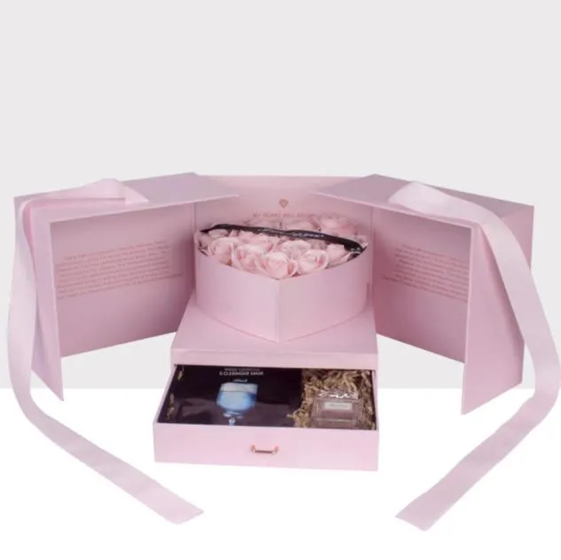 Cardboard Gift Box Luxury Box With Ribbon Magnetic Closure Folding Happy Birthday Valentine's Day Gift Box