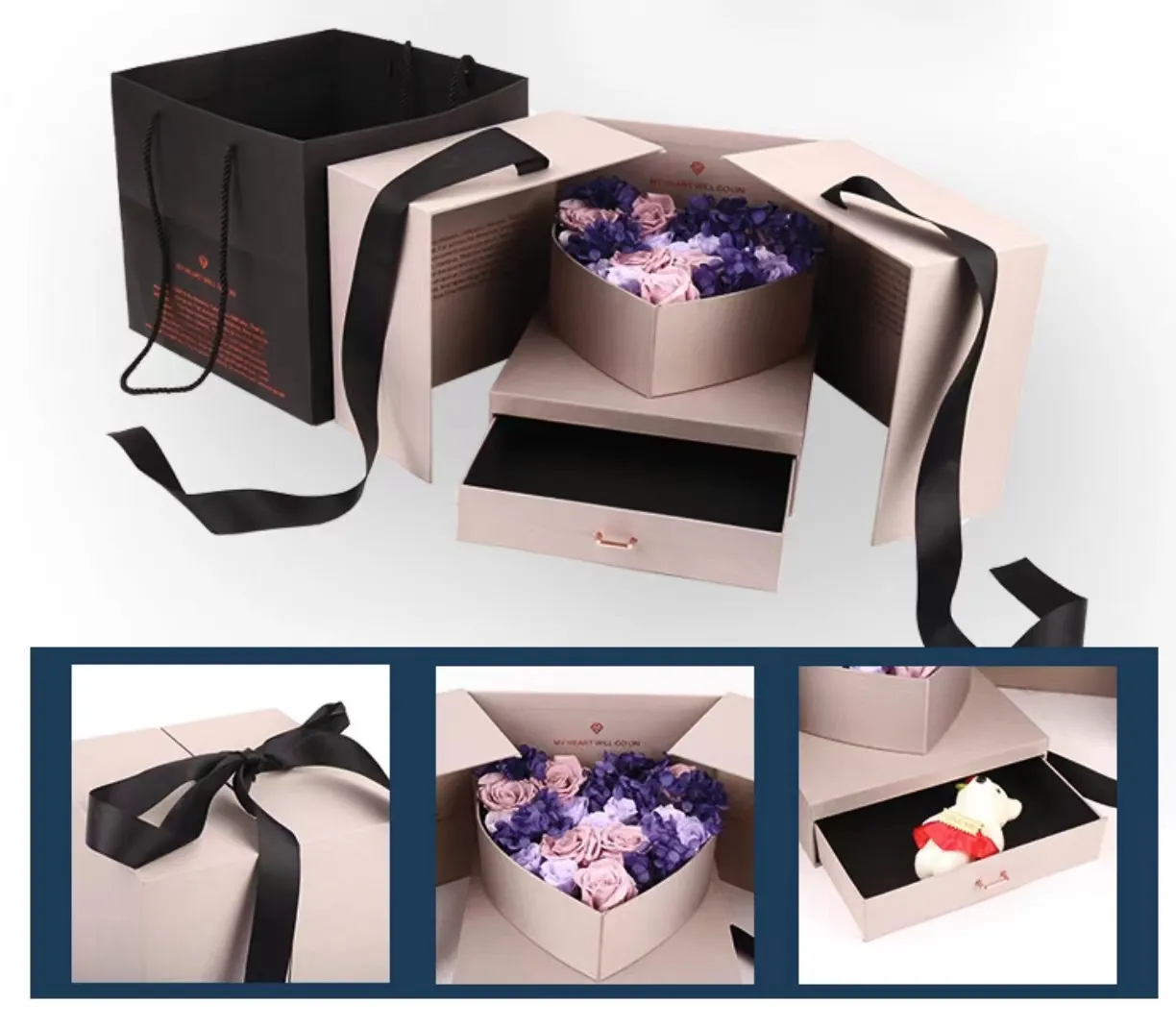 Cardboard Gift Box Luxury Box With Ribbon Magnetic Closure Folding Happy Birthday Valentine's Day Gift Box