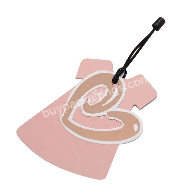 Cardboard Paper Pink Dress Shape Customized Private Label Clothing Logo Tag