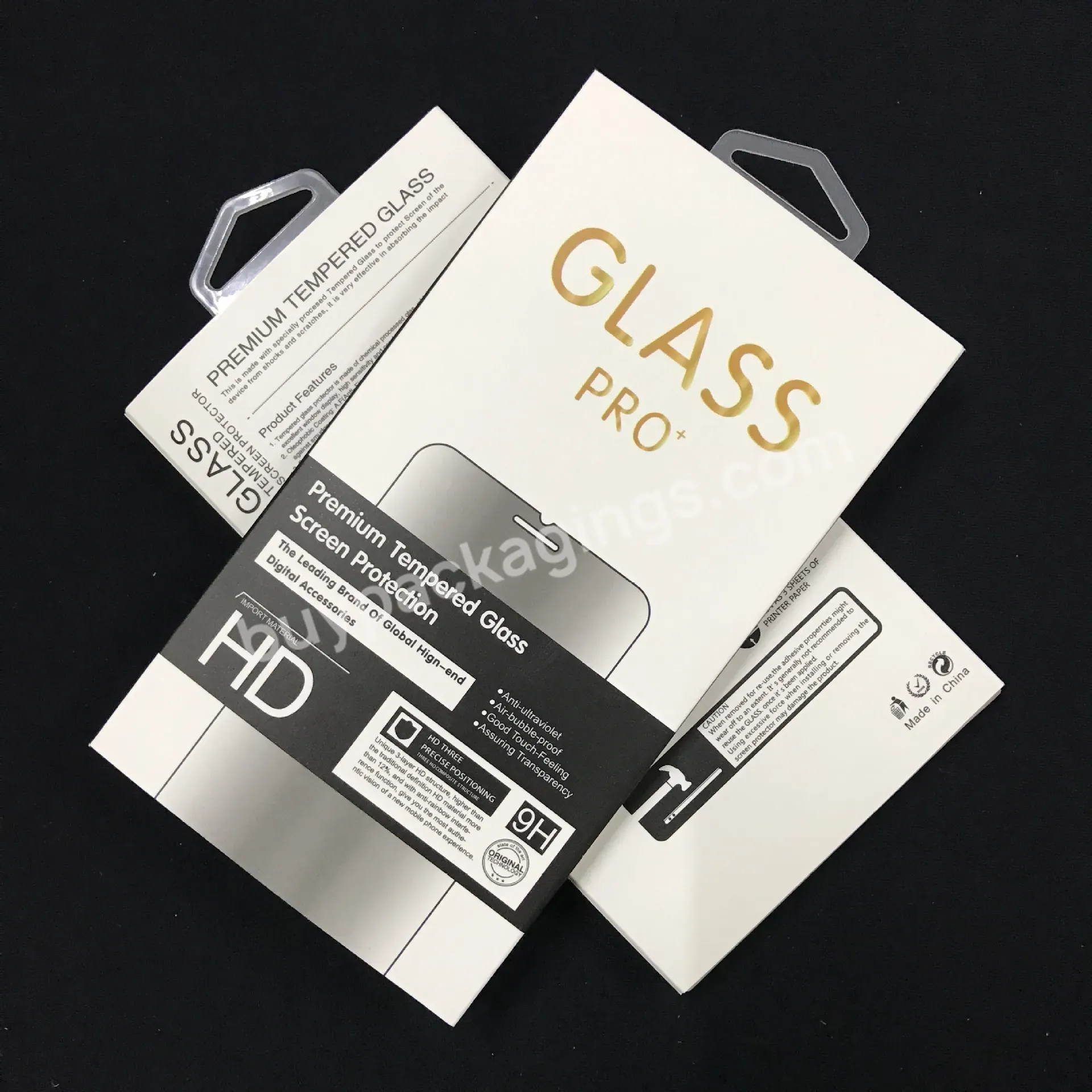 Cardboard Phone Glass Packing Box Screen Protector Packaging Custom Print Tempered Glass Packaging With Hanging Hole