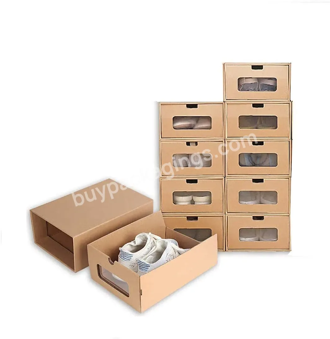 Cardboard Shoe Box With Pvc Window,Waterproof Stackable Cardboard Storage Boxes,Heavy Duty Kraft Drawer Box For Shoes