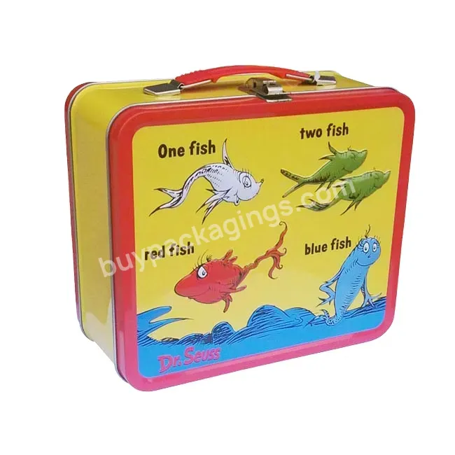 Cartoon Pet Food Storage Tin Box With Plastic Handle