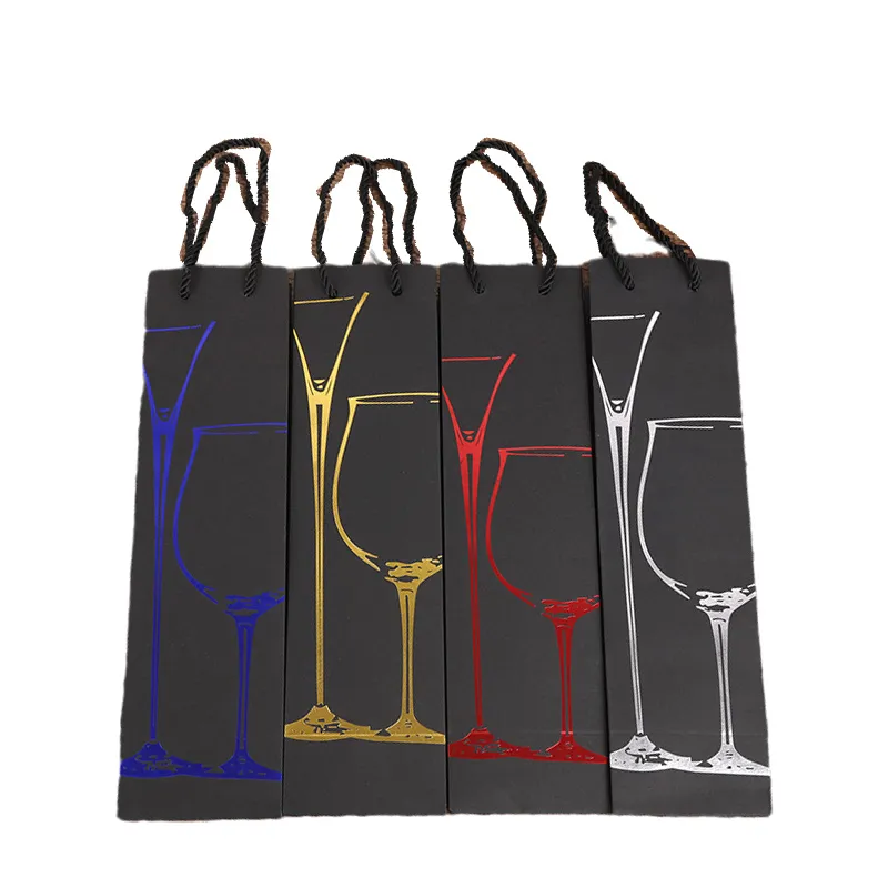 Cheap Custom Logo Gift Packaging Wholesale Red Wine Paper Bags Pouch Tote With Handles Rope