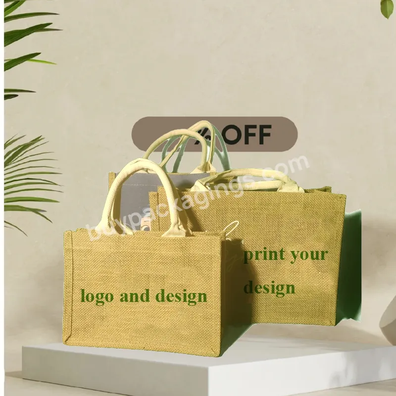 Cheap Custom Logo Printed Eco Recycle Natural Foldable Reusable Jute Burlap Linen Shopping Tote Bag