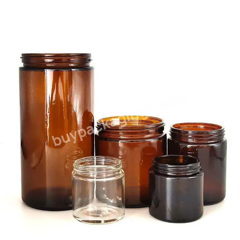 Cheap Empty 100ml 200ml 300ml 500ml 700ml Amber Luxury Glass Candle Jar With Lid For Sale