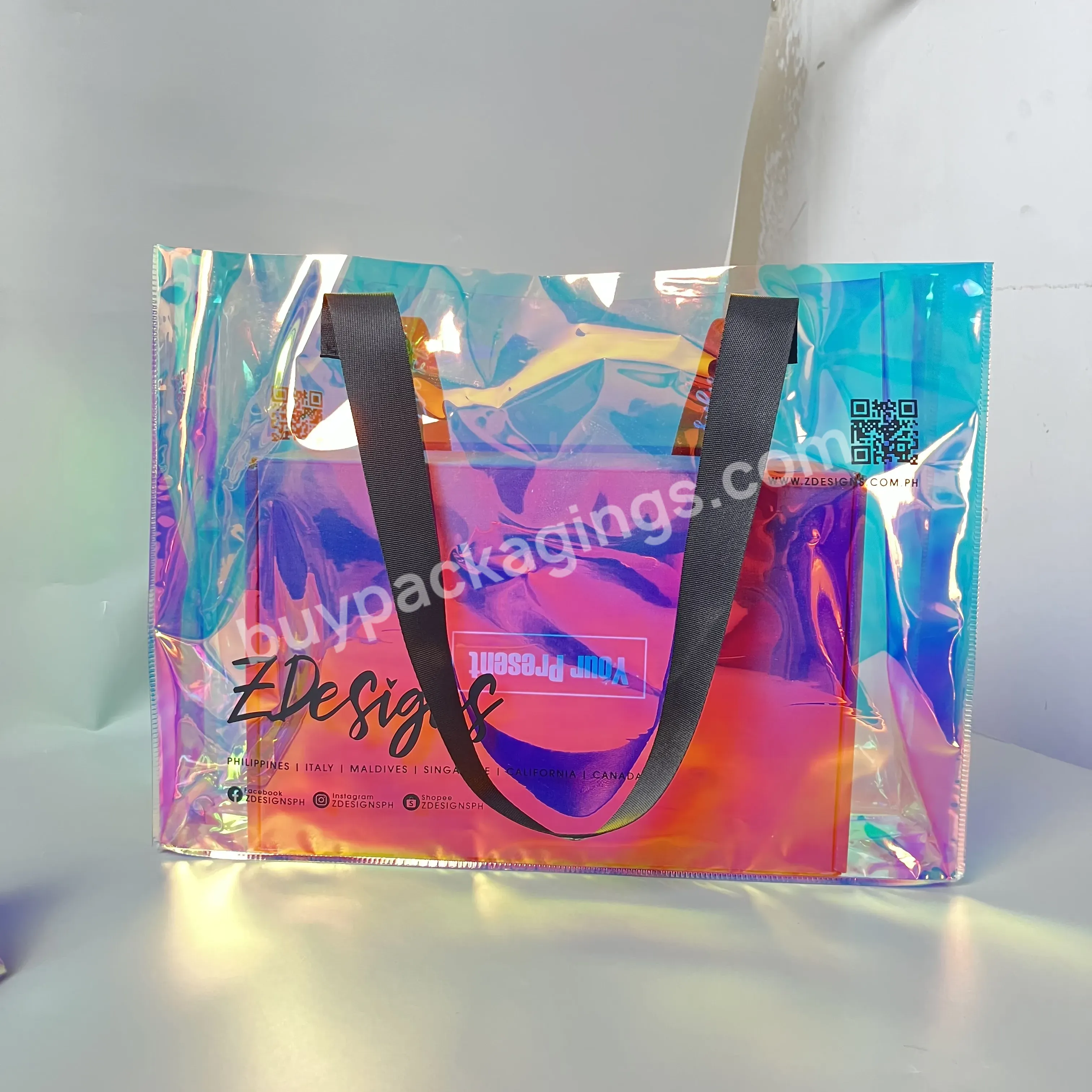 Cheap Factory Wholesale Colorful Holographic Transparent Packaging Plastic Mirage Handbag