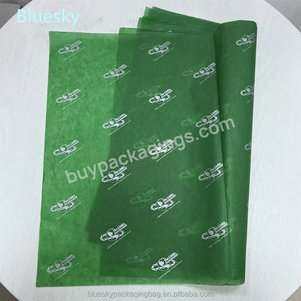 Cheap Factory Wholesale Recycled Green 17g Paper Packaging Wrapping Tissue Paper With White Logo - Buy Custom Tissue Paper,Tissue Paper Packaging,Custom Logo Tissue Paper.