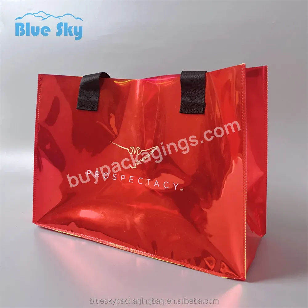 Cheap Factory Wholesale Transparent Holographic Pvc Iridescent Shopping Tote Bags