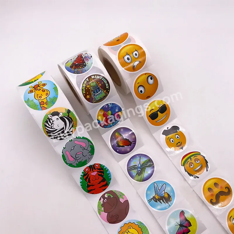 Cheap High Quality Printing Adhesive Paper Cartoon Kids Sticker Round Label On Roll