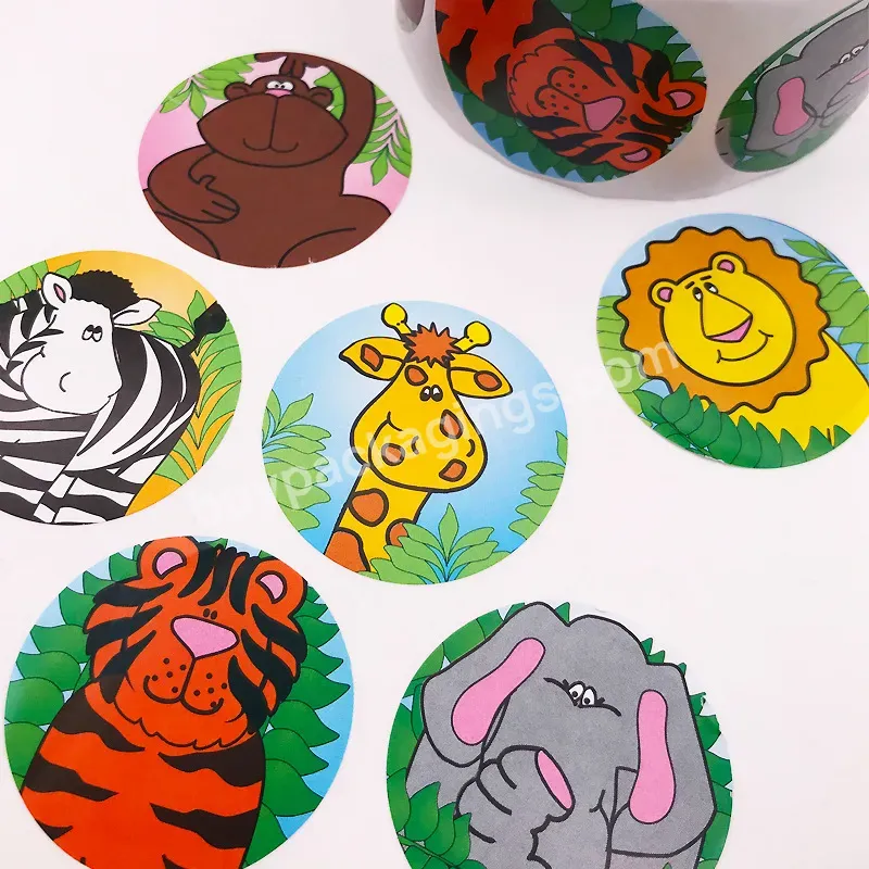 Cheap High Quality Printing Adhesive Paper Cartoon Kids Sticker Round Label On Roll