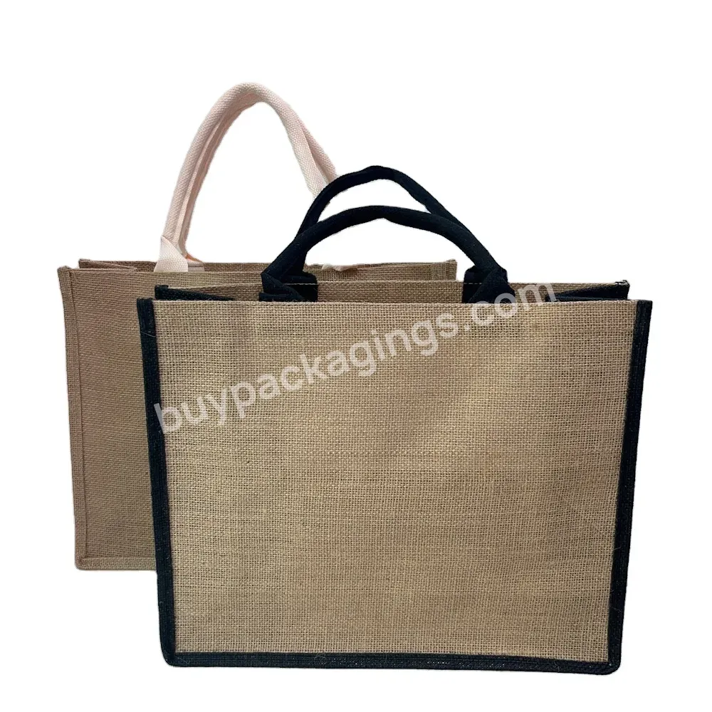 Cheap Natural Recycle Foldable Carry Jute Shopping Bags Factory Burlap Linen Beach Hemp Travel Tote Bag