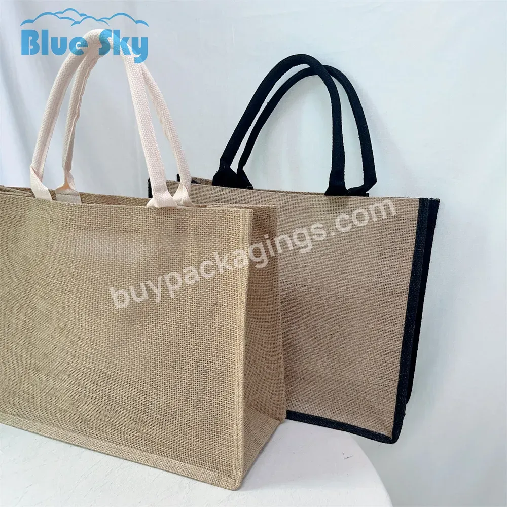 Cheap Natural Recycle Foldable Carry Jute Shopping Bags Factory Burlap Linen Beach Hemp Travel Tote Bag