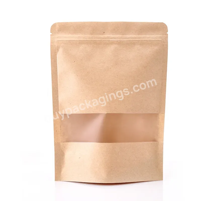 Cheapest Food Grade Stand Up Ziplock Doypack Brown Kraft Paper Pouch With Window For Dry Fruits