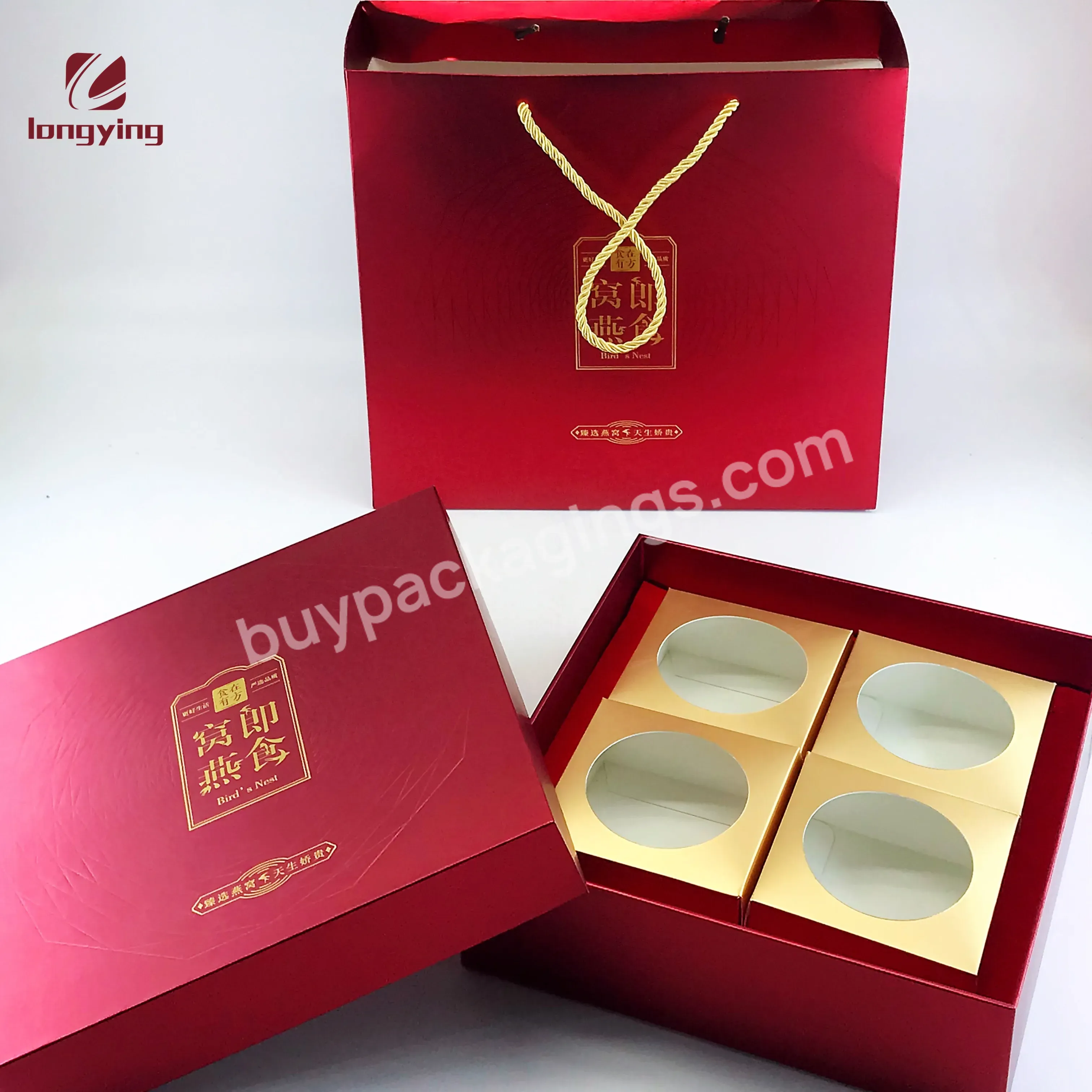 China Custom Logo Luxury Creative Cardboard Box With 250g 4pcs Gold Small Box Velvet Lining For Bird's Nest Gift Box Packaging