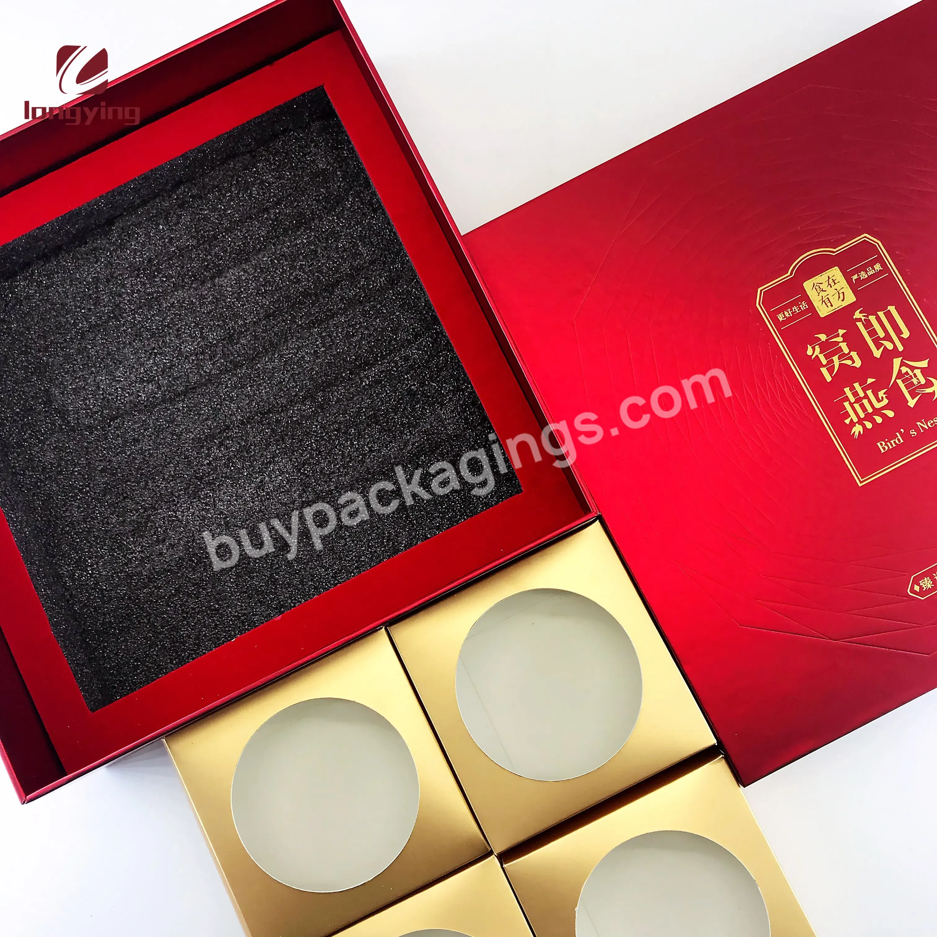 China Custom Logo Luxury Creative Cardboard Box With 250g 4pcs Gold Small Box Velvet Lining For Bird's Nest Gift Box Packaging