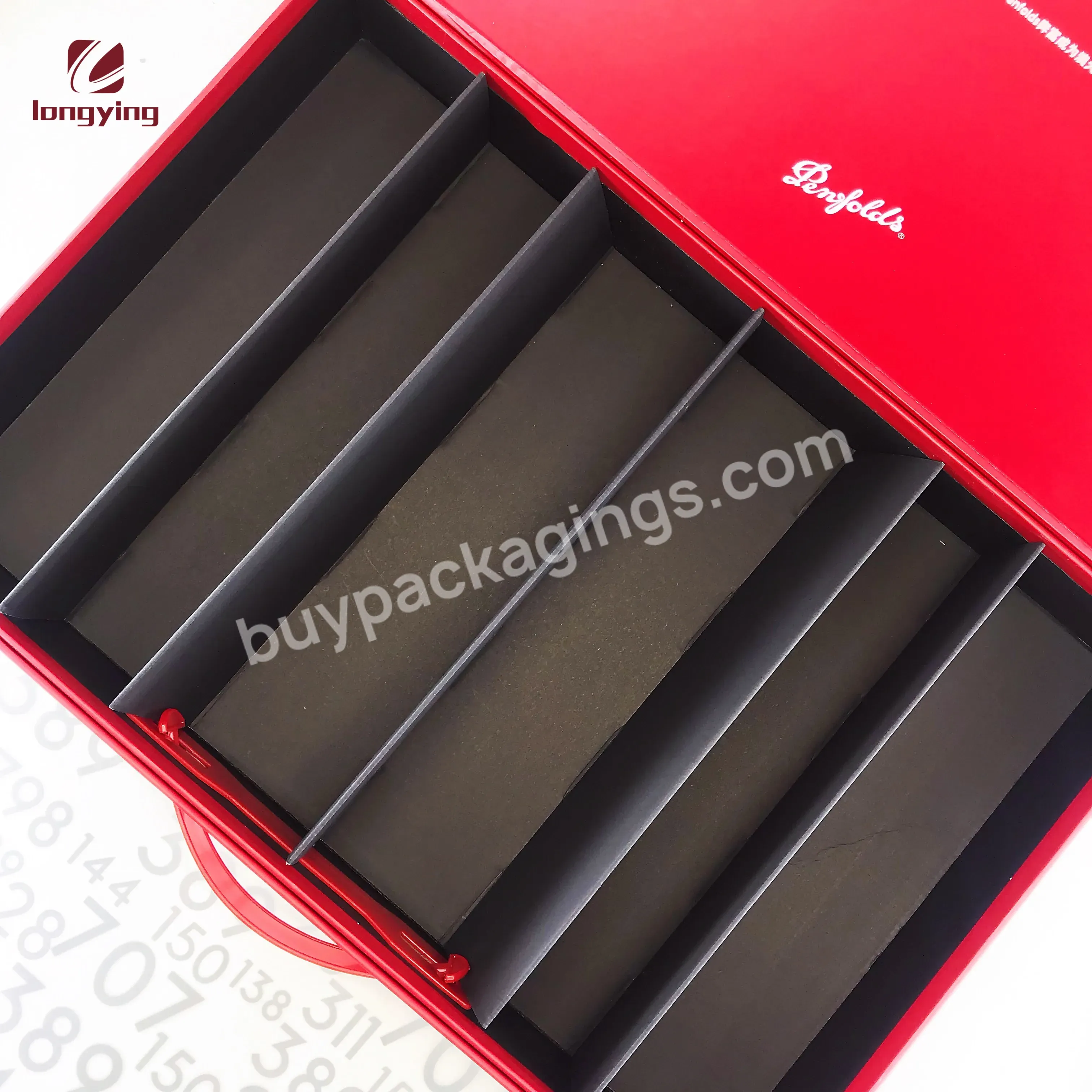 China Custom Logo Luxury Rectangle Handle Cardboard Box With 4pcs 6pcs 750ml Glass Bottle For Large Gift Box Wine Box Packaging