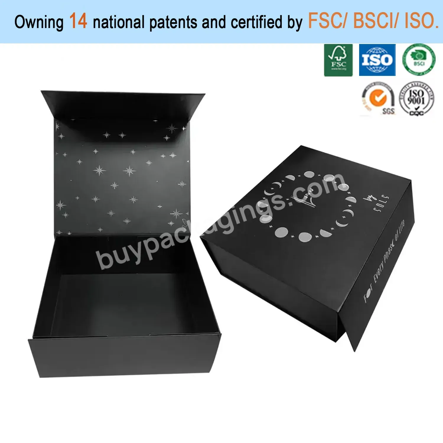 China Custom Logo Recycled Cardboard Packaging Magnetic Closure Black Foldable Paper Gift Boxes Wholesale