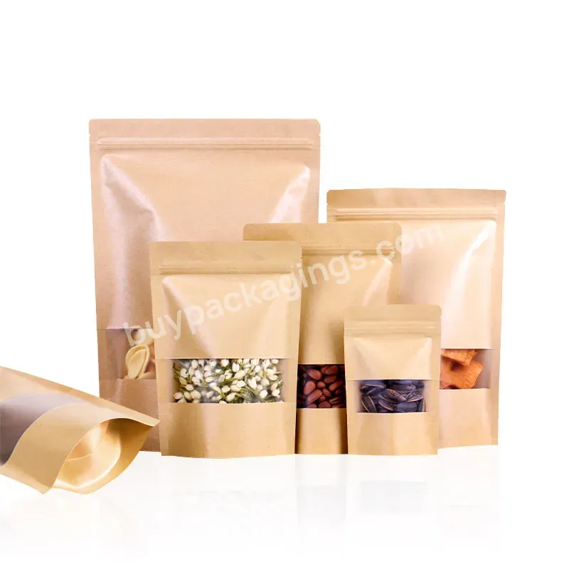 China Custom Stand Up Brown Kraft Paper Bag Repeated Seal Zip Food Packaging