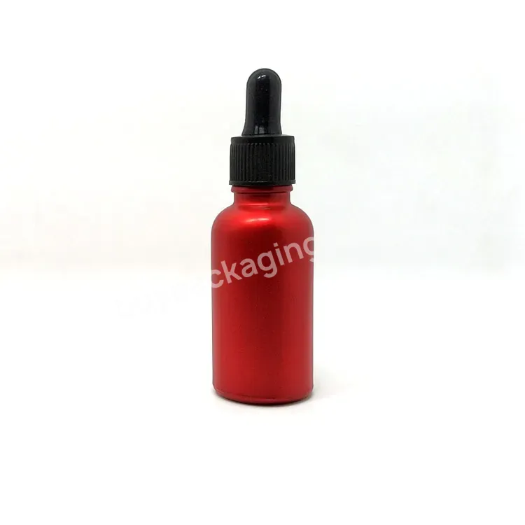 China Factory Custom Glass Dropper Bottle 1oz 5ml 10ml 30ml 50ml 100ml Red Frosted Round Glass Dropper Bottle With Dropper Lids