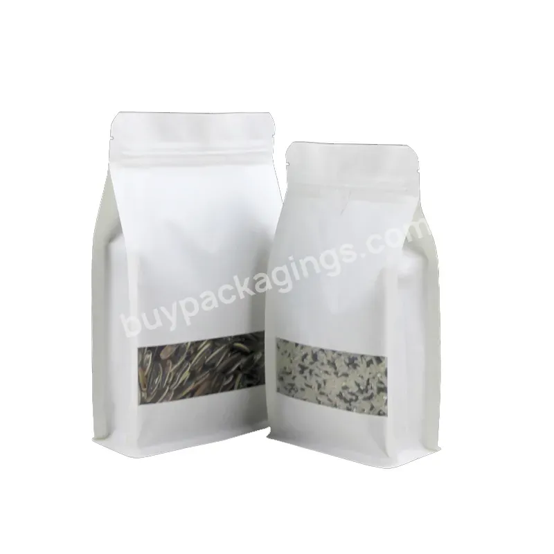 China Factory Reliable Food Grade White Kraft Paper Bag Zipper Flat Bottom Fread Paper Bags