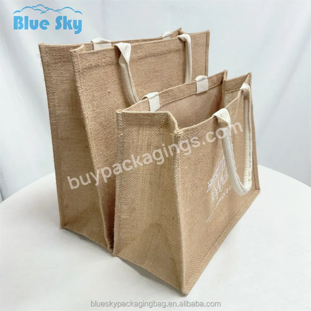 China Maker Custom Recycle Natural Linen Tote Jute Shopping Bag With Printing Logo