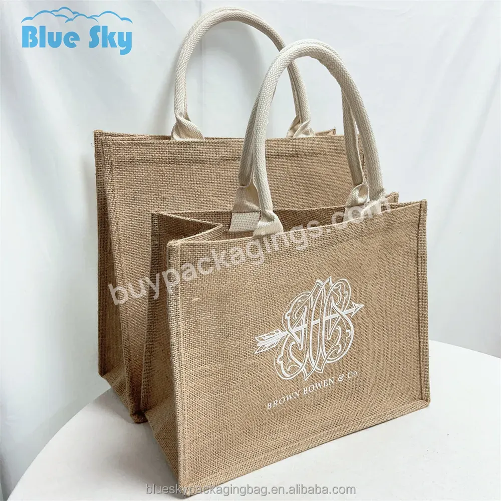 China Maker Custom Recycle Natural Linen Tote Jute Shopping Bag With Printing Logo