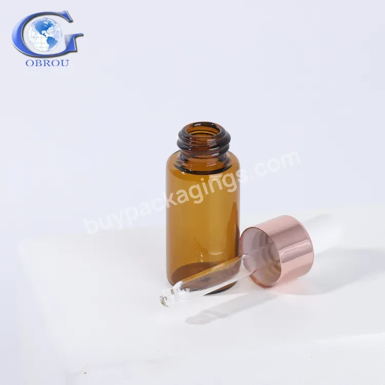 China Manufacturer Mini Size 1ml 2ml 3ml 5ml Amber Clear Rose Gold Glass Perfume Packaging Essential Oil Dropper Bottle