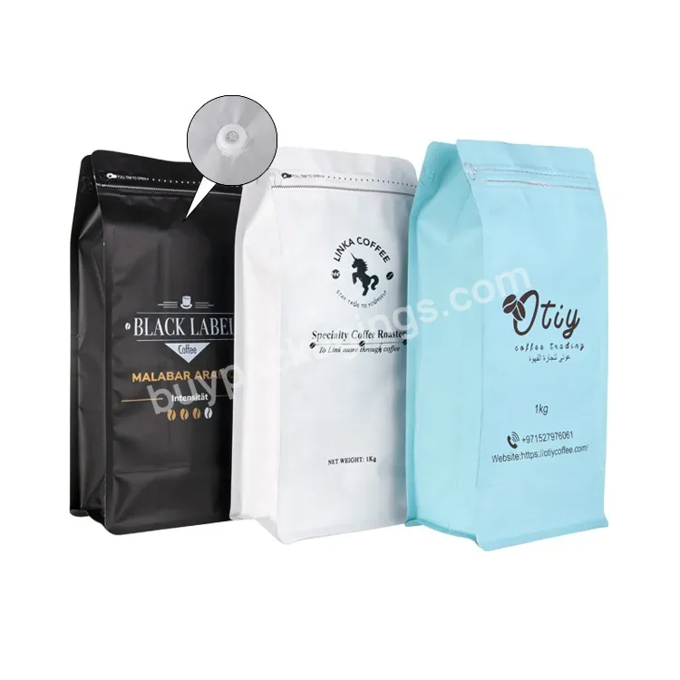 China Manufacturer Smell Proof Flat Bottom Pouch Stand Up Coffee Bag With Air Release Valve And Reusable Zipper