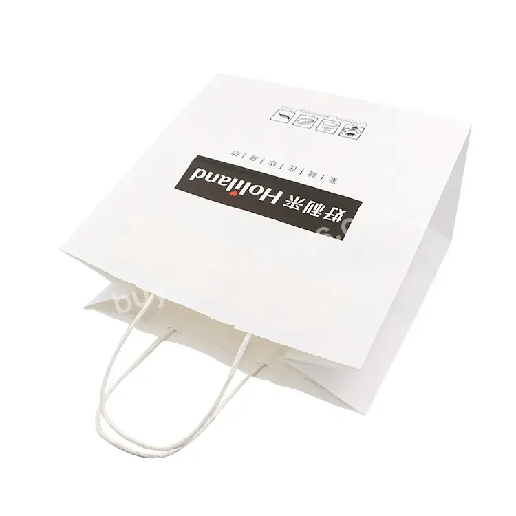 China Manufacturers Printing Foldable White Kraft Paper Bag With Black Logo